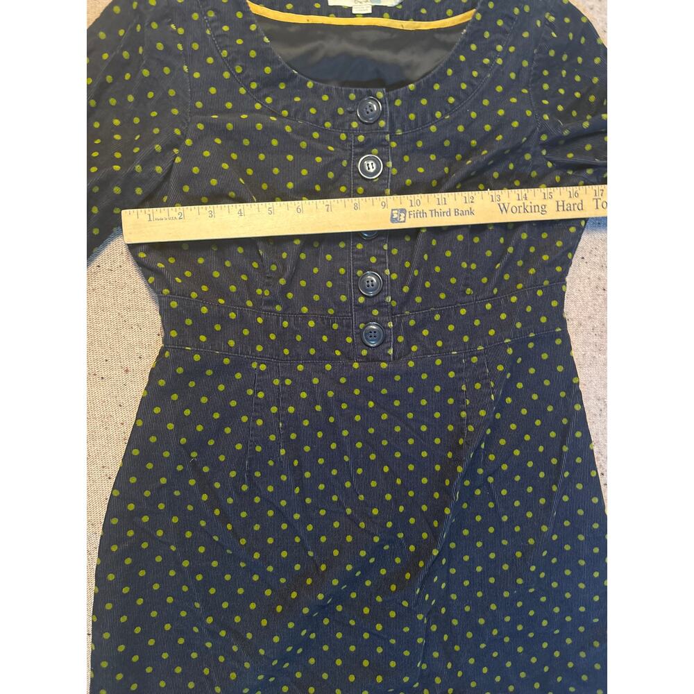Boden Corduroy Navy Green Polka Dot Dress 6P Side Zip Classic Preppy Academia - Picture 4 of 7